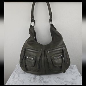 Linea Pelle Olive Green Leather Shoulder Bag